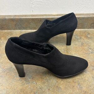 Aquitalia Suede “Rosetta” Bootie Heels